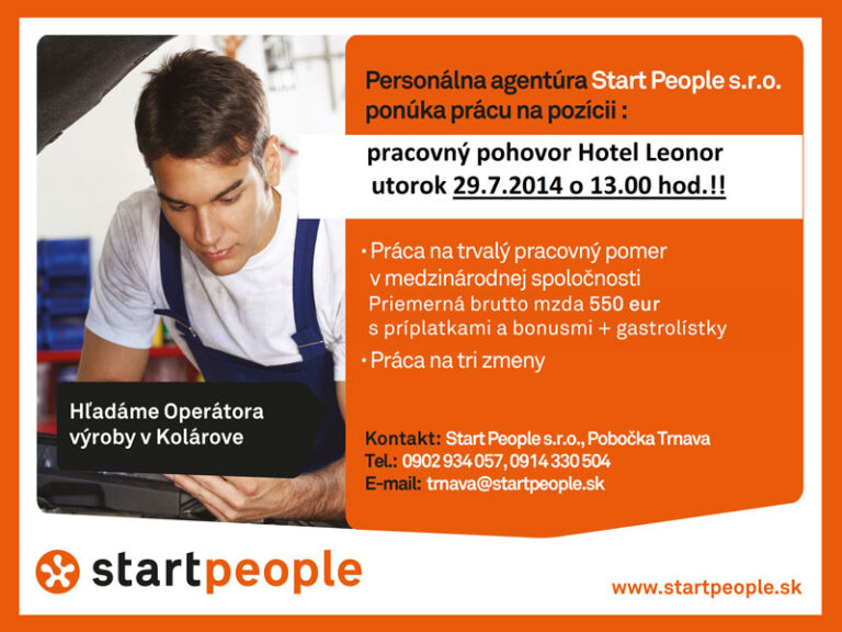 Ponuka práce v Kolárove na pozíciu operátor výroby Ahoj Komárno